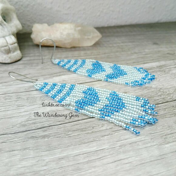 Boho Beaded Heart Fringe Cascade Shoulder Duster Dangle Earrings 4" - Picture 8 of 9